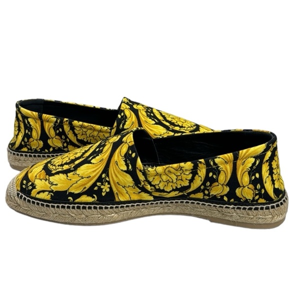 VERSACE EXCELLENT MEN’S BAROQUE GOLD BLACK ESPADRILLES SIZE 12 / 45 - Picture 7 of 11